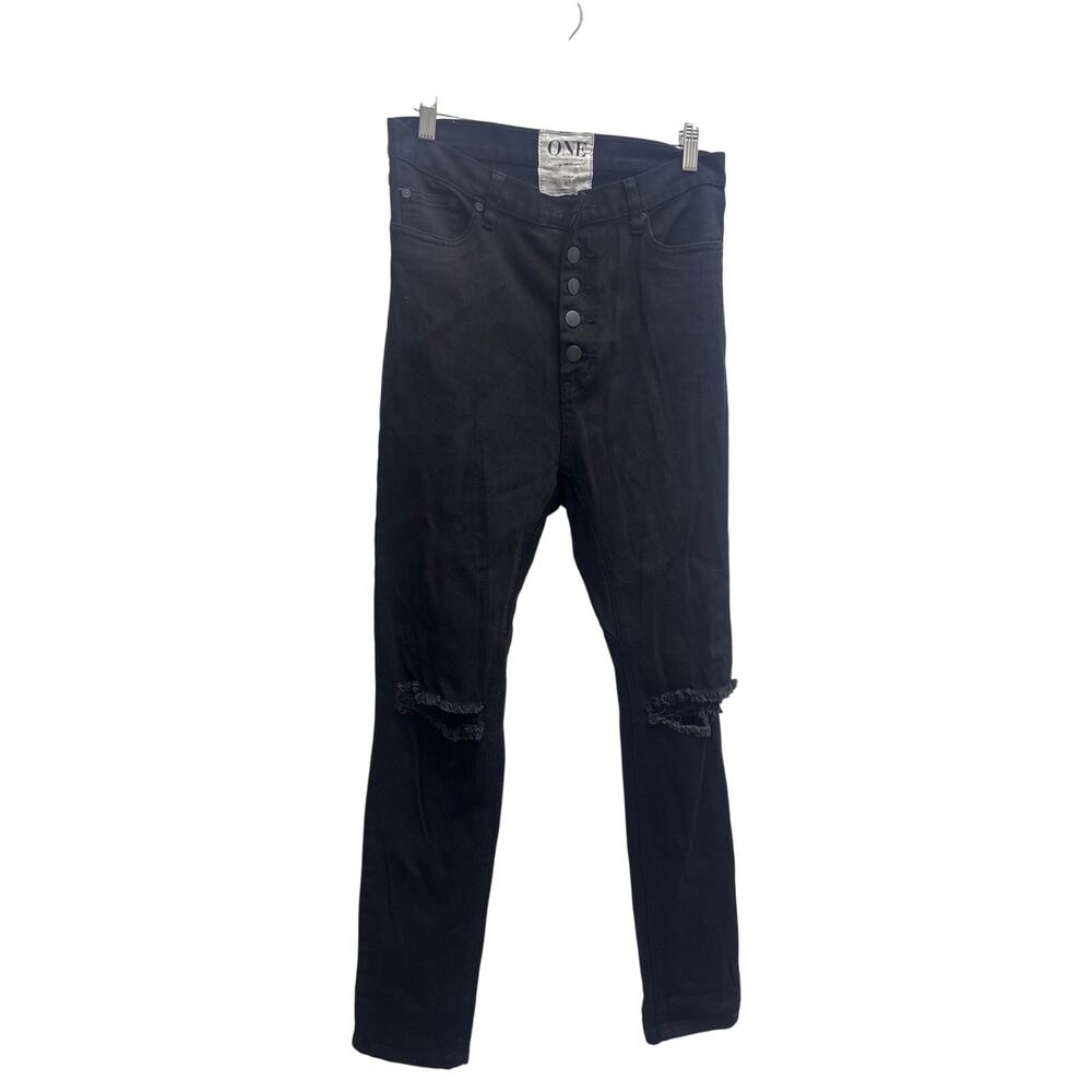 NWD One Teaspoon Sz 26 Zorrow Runaways Black Button Fly Ripped Knee Skinny Jeans